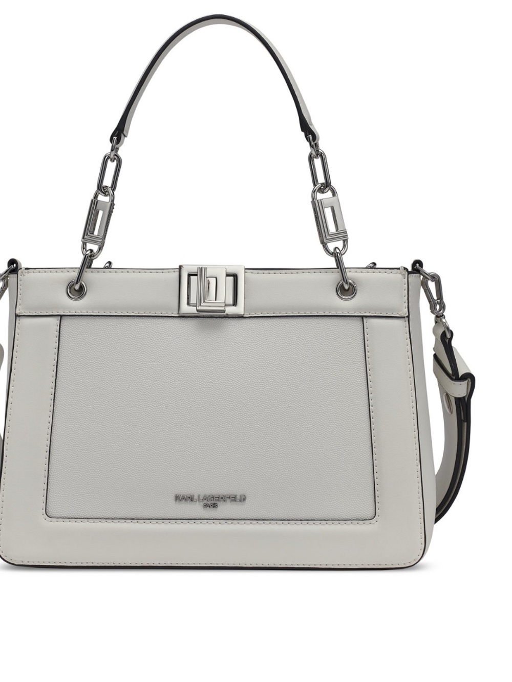 Karl Lagerfeld White Structured Shoulder Bag with Silver Hardware